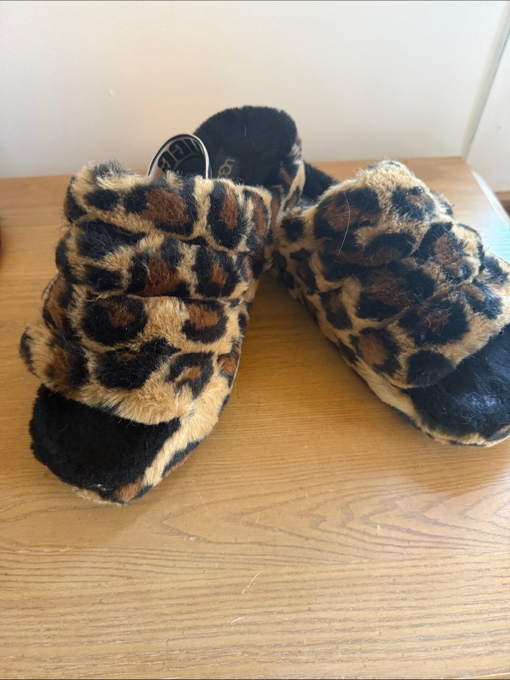UGG Leopard Fuzzy Slide Slippers - Brown/Black